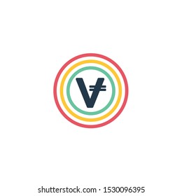 Letter V logo, Circle shape symbol, Technology and digital abstract dot connection