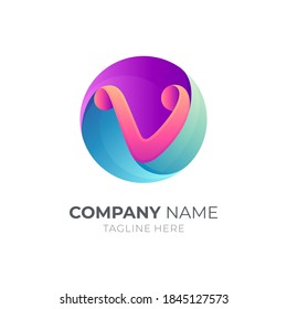 Letter V logo in circle shape with 3d concept
