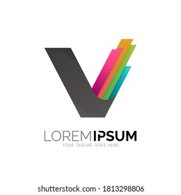 Logo de la letra V con vector de diseño colorido