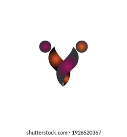 Letter V logo with colorful spheres or dots and lines. Colorful vector design for banner  presentation  web page  app icon  card  labels or posters.