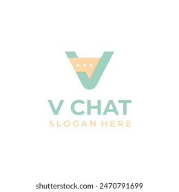 Letter V logo combination with chat icon, talk vector symbol