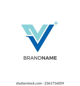 Logo de la letra V con una combinación de icono de marca de verificación e icono de estrella