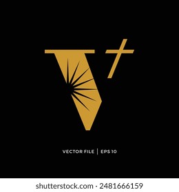 Letter V logo cross and light