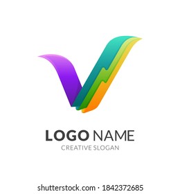 diseño del logotipo de letra V con un estilo de color 3d