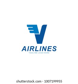 letter v logo design, airline letter logo, v letter blue logo