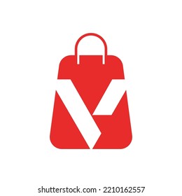 Letter V logo design in bag shopping. Logo shopping