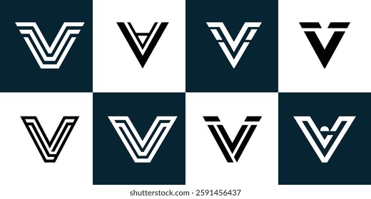 Letter V logo design for businesses and company. geometric letter V logo set