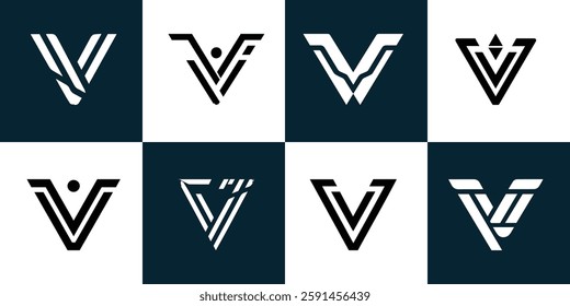 Letter V logo design for businesses and company. geometric letter V logo set