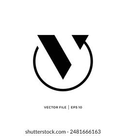 Letter V logo design with circle and arrow to the left