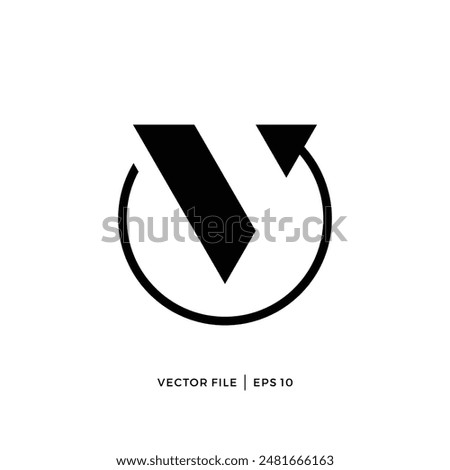 Letter V logo design with circle and arrow to the left
