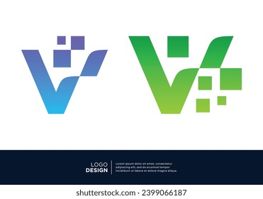 Letter V logo design collection. Abstract symbol for digital technology.