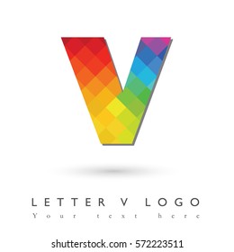 Letter V Logo Design Concept in Rainbow Mosaic Pattern Fill and White Background