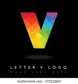 Letter V Logo Design Concept in Rainbow Mosaic Pattern Fill and Black Background