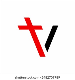 Diseño de logotipo de letra V con cruz.
