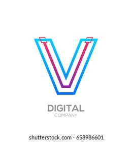 Letter V Logo Design, Linked shape square, Technology and digital, Connection vector logotype