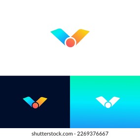 Letter V logo design in a moden geometric style with cut out slash and lines. Vector