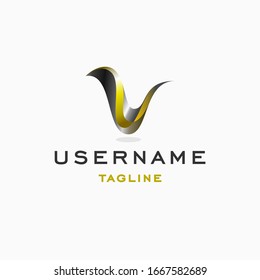 letter V logo design with modern style . letter V logo template . golden letter V logo . metal letter V icon