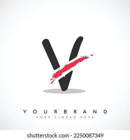 Letter V Logo Design With Red Slash Vector Illustration