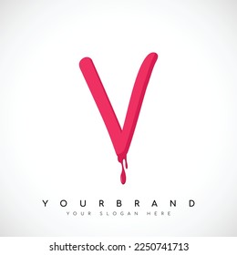 Letter V Logo Design With Red Blood Drips. Vector Illustration