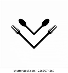Letter V logo design with spoon, and fork  . Can be used for cafe, restaurant, decoration and food business logos.