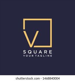 letter v Logo design with square frame line art. business consulting concept. studio icon - vector