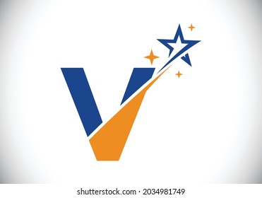 Letter V logo design with star trail for corporate identity and success concept