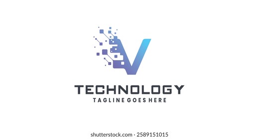 Letter V logo design for technology