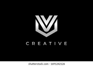Letter V logo design template with silver color 