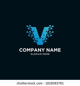Letter V logo design template, Technology logo vector icon, Creative Abstract Pixel Motion Initial Letter V Illusion Style Logo