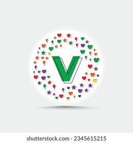 Letter v logo design template with colorful love heart star and balloon vector