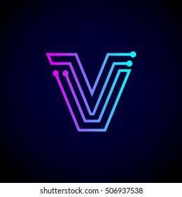 Letter V Logo Design Template,Technology Abstract Dot Connection Vector Logo