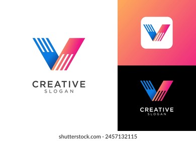 Letter V logo design for various types of businesses and company. Abstract, modern, geometric letter V logo