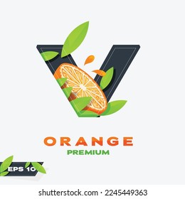 Letter V logo design vector with fresh orange slices