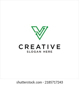 letter v logo digital electric circuit idea vector