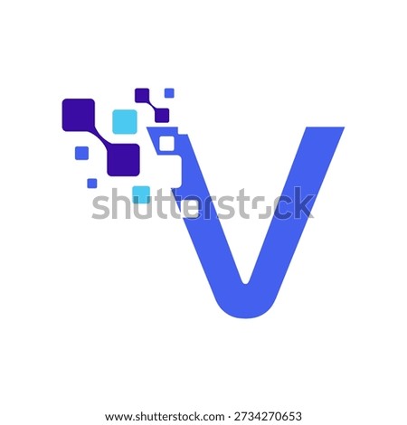 Letter V Logo with Digital Rounded Squares