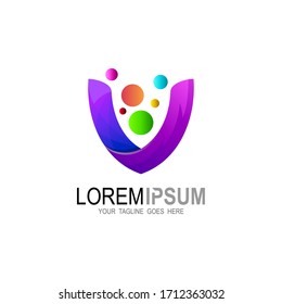 Logotipo de carta v con plantilla de diseño de caída, icono fresco, agua y logotipo de onda