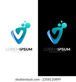 Letter v logo with drop design template, fresh icon, water and wave logo