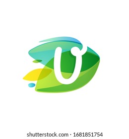 Letter V logo in dynamic leaves intersection shape. Vector icon perfect for organic labels, vegetarian posters and garden identity, etc.