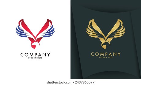 Letter v logo with eagle head in minimalist style