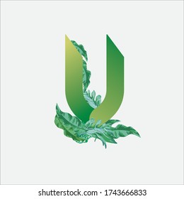 
Letter V logo element with tropical leaves decoration