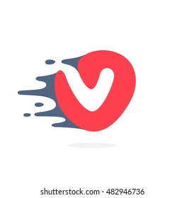 Letter V logo with fast speed water, fire, energy lines. Vector elements for sportswear, t-shirts, labels or posters.