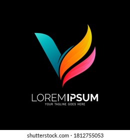 Letter V logo and fire design colorful , Flame logo with illustration logo