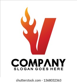 Letter V logo with fire flame shape, emblem, design concept, creative symbol, icon business or corporate
