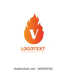 Letter v logo with fire flame shape,design concept, creative symbol, icon business or corporate
