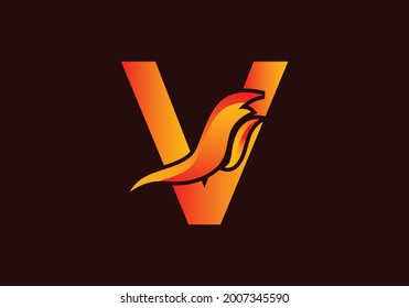Letter V logo with fire flame shape, emblem, design concept, creative symbol, icon business or corporate Vector Illustration logo Design template.
