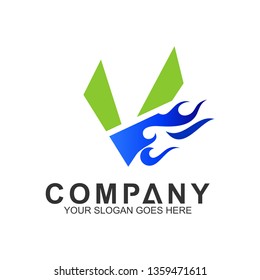 letter V logo with fire shape, initial letter logo, business name, corporate identity