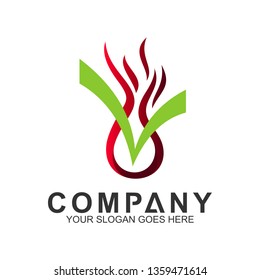 letter V logo with fire shape, initial letter logo, business name, corporate identity