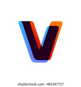 Letter V logo formed by colorful overlay ribbon. Font style, vector element for application icon, t-shirt or card.