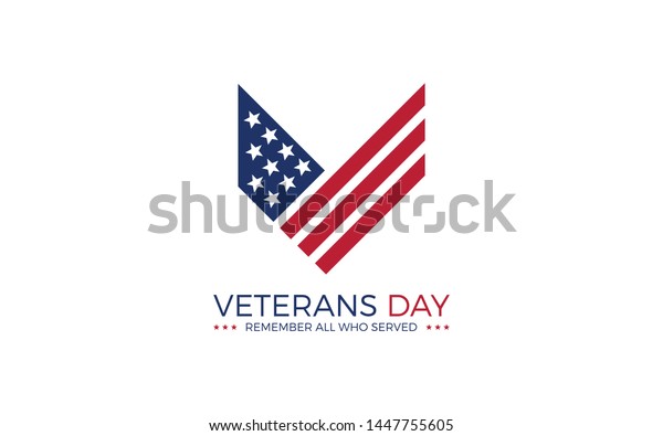 Letter V logo formed USA flag and rank of\
soldiers as a symbol of\
veterans