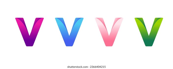 Letter V logo in four different colors, smoothly transitioning in a gradient. A vibrant and stylish design. Modern vector illustration symbol.